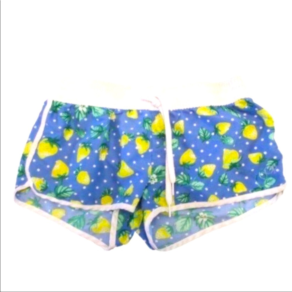 OP OCEAN PACIFIC Blue/White Polka Dot/Yellow Strawberry Swim Shorts, Size 7